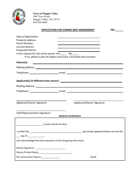 First page of the Application for Zoning Map Amendment