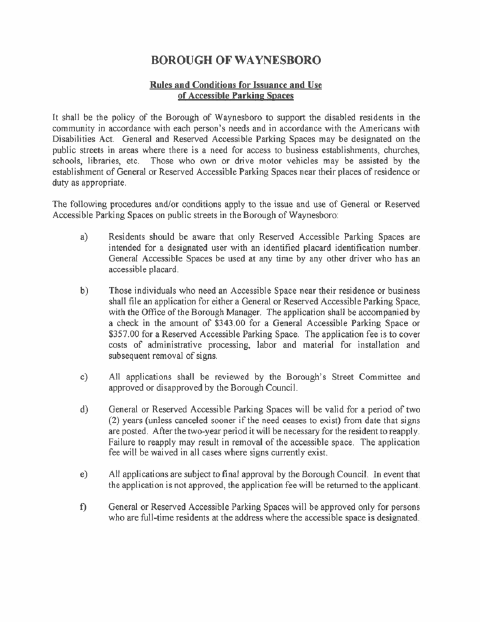 First page of the Accessible Parking Space Application