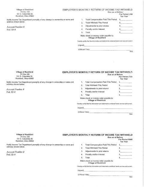 First page of the Employer’s Monthly Return of Income Tax Withheld