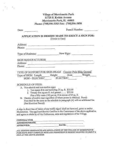 First page of the Sign Permit Application