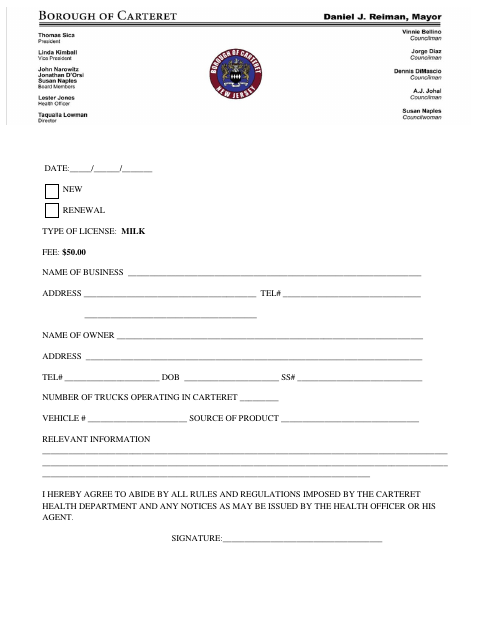 First page of the Milk License