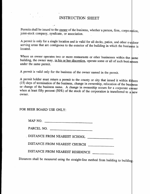 First page of the Beer Permit Application