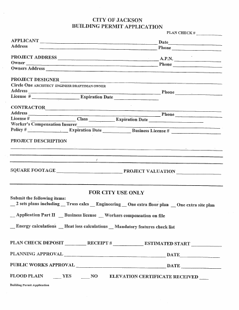 First page of the Building Permit Application