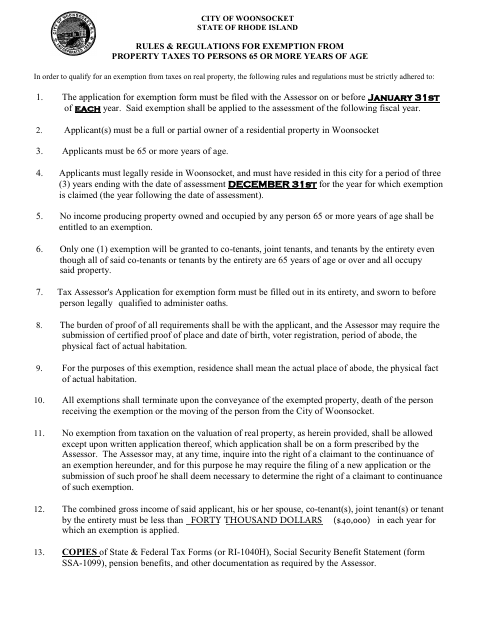 First page of the Elderly Property Tax Exemption Application