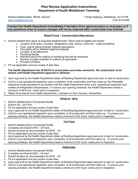 First page of the Plan Review Application