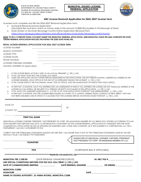 First page of the ABC License Renewal Application