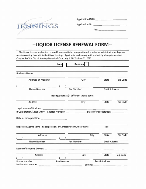 First page of the Liquor License Renewal Application