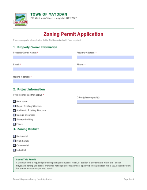 First page of the Zoning Permit Application