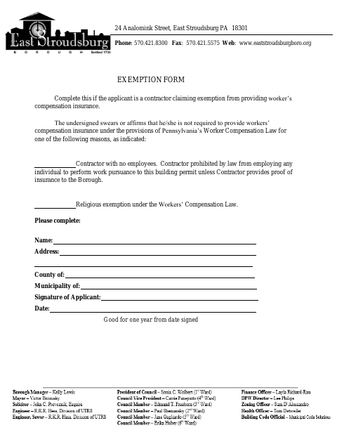 First page of the Workers’ Compensation Exemption Form