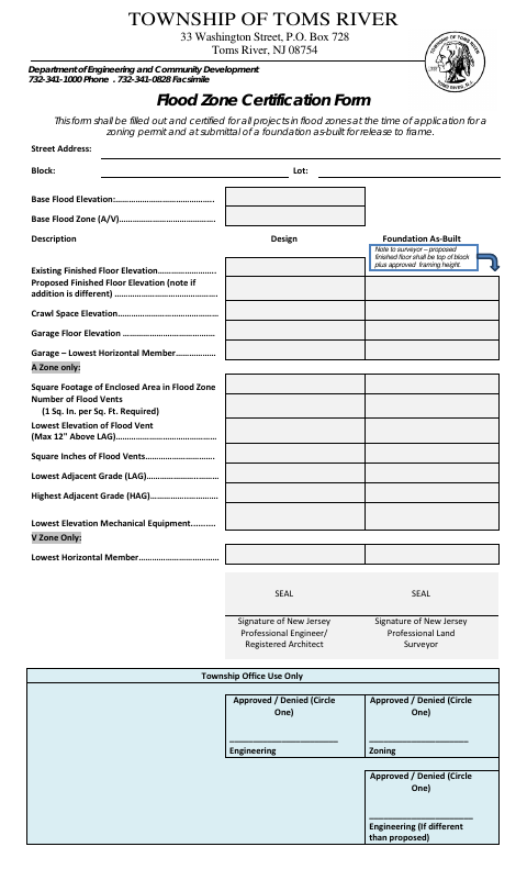 First page of the Flood Zone Certification Form