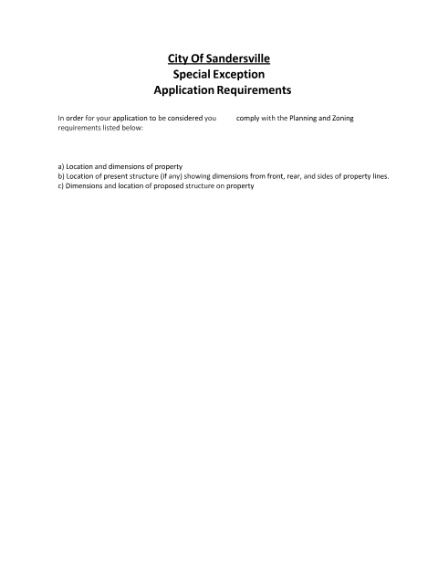 First page of the Special Exception Application