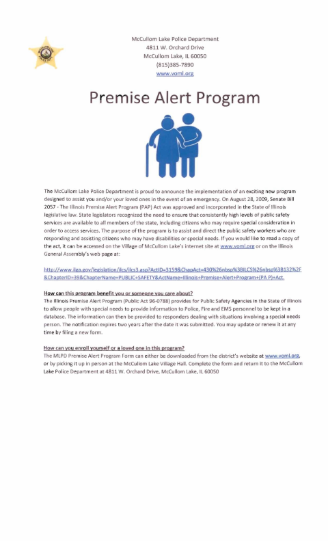 First page of the Premise Alert Program Registration Form