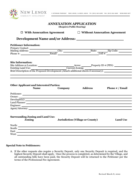 First page of the Annexation Application Packet