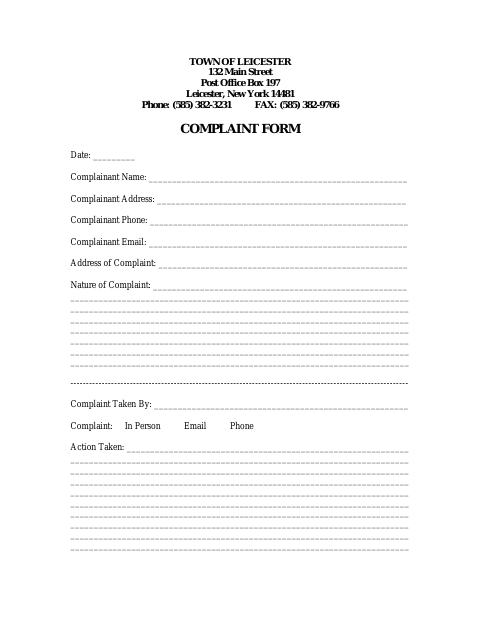 First page of the Complaint Form