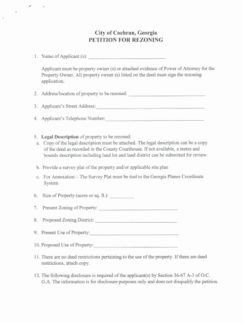 First page of the Petition For Rezoning