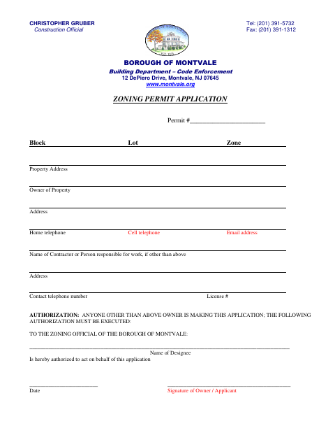First page of the Zoning Permit Application