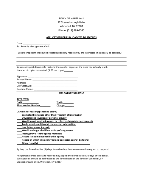 First page of the Application for Public Access to Records