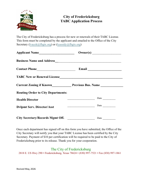 First page of the TABC Application Process