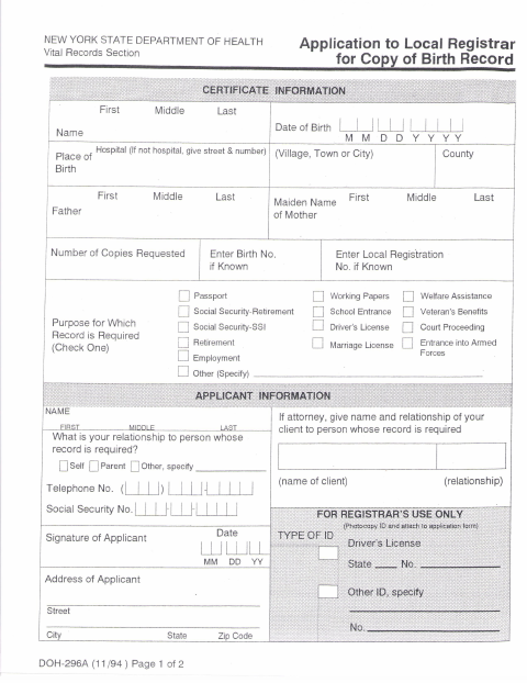 First page of the Vital Records Application