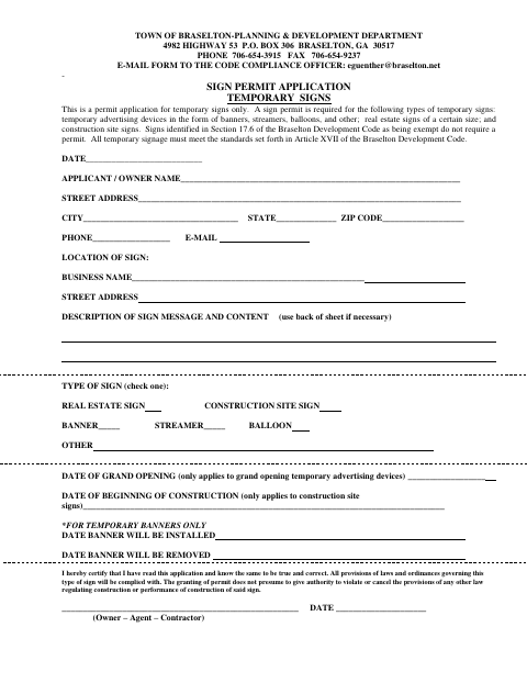First page of the Temporary Sign Permit Application
