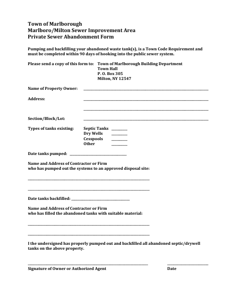 First page of the Private Sewer Abandonment Form