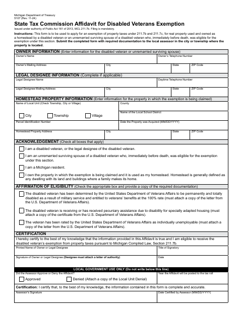 First page of the Affidavit for Disabled Veterans Exemption