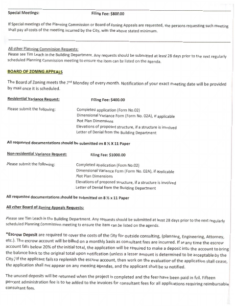 First page of the Board of Zoning Appeals Application