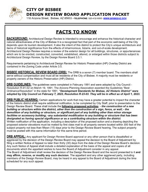 First page of the Design Review Board Application Packet