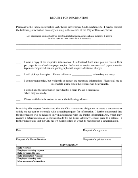 First page of the Open Records Request