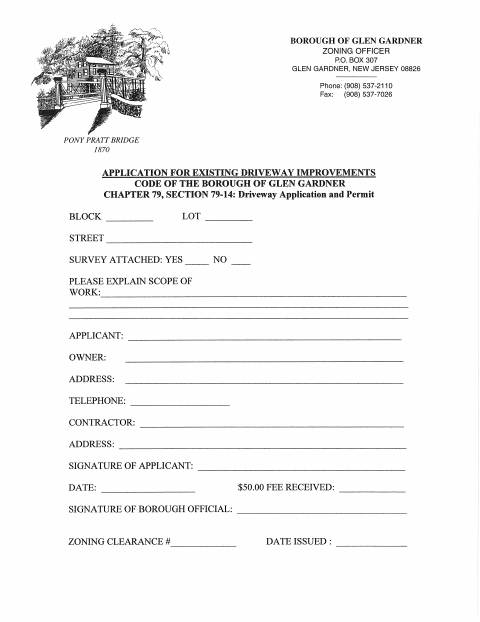First page of the Existing Driveway Improvement Application