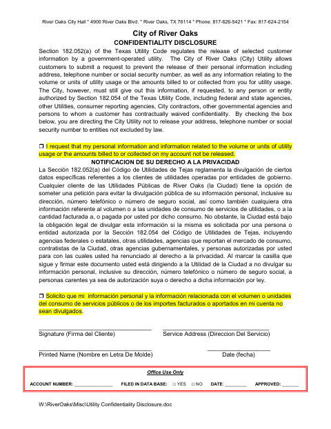 First page of the Confidentiality Disclosure