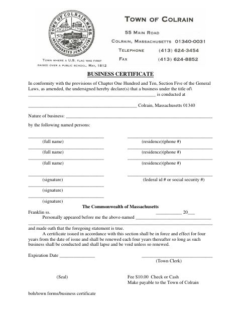 First page of the Business Certificate Application