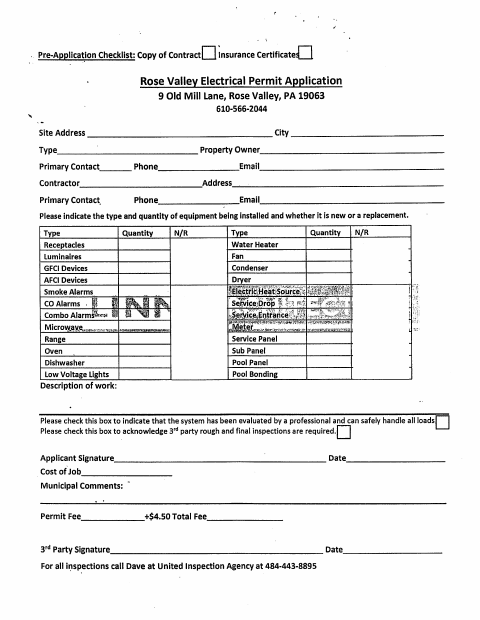 First page of the Electrical Permit Application