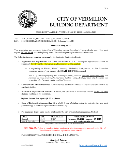 First page of the Contractor Registration Application