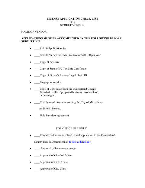 First page of the Street Vendor License Application
