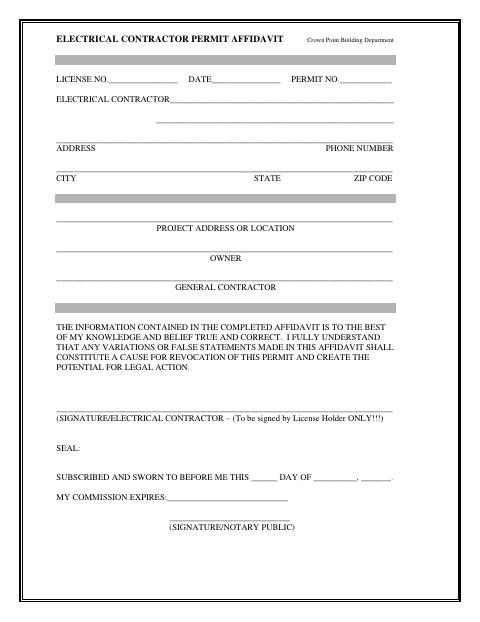 First page of the Electrical Contractor Permit Affidavit