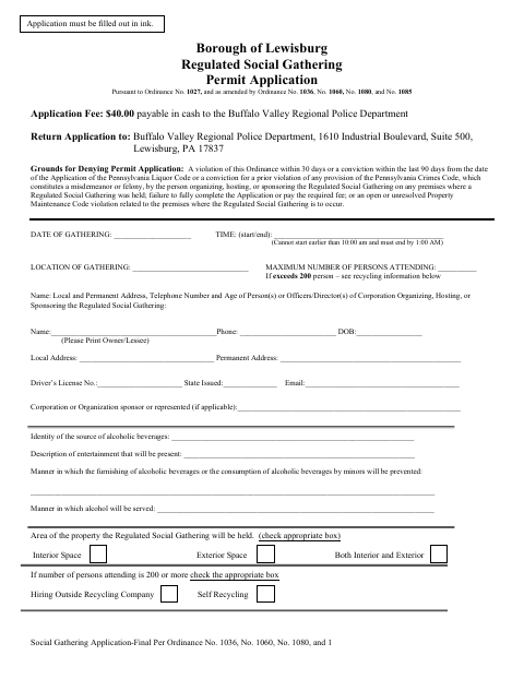 First page of the Regulated Social Gathering Permit Application