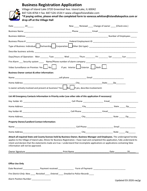 First page of the Business Registration Application