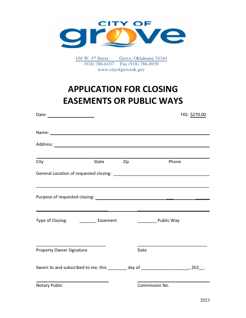 First page of the Closing Easement or Public Way Application