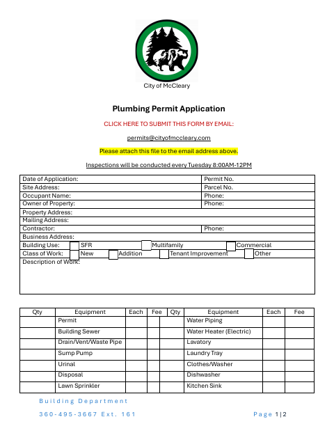 First page of the Plumbing Permit Application