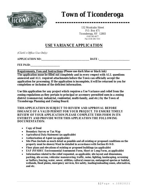 First page of the Use Variance Application