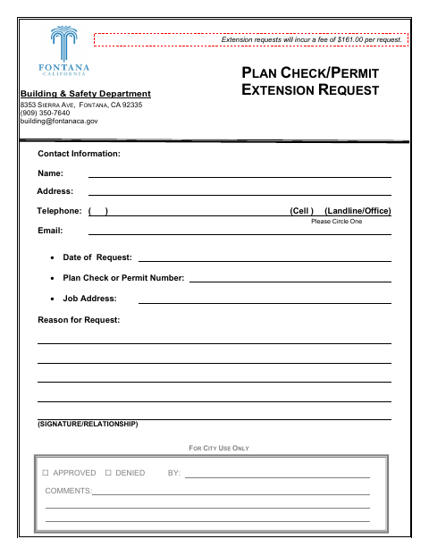 First page of the Plan Check/Permit Extension Request