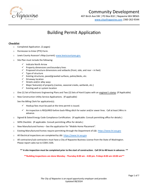 First page of the Building Permit Application