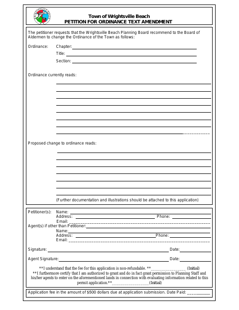 First page of the Petition for Ordinance Text Amendment