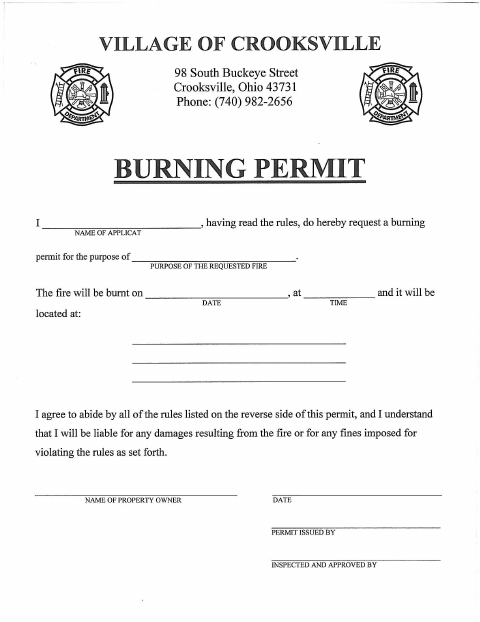 First page of the Burning Permit Form