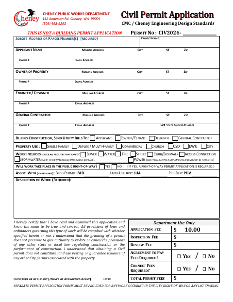 First page of the Civil Permit Application