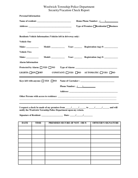 First page of the Security/Vacation Check Report