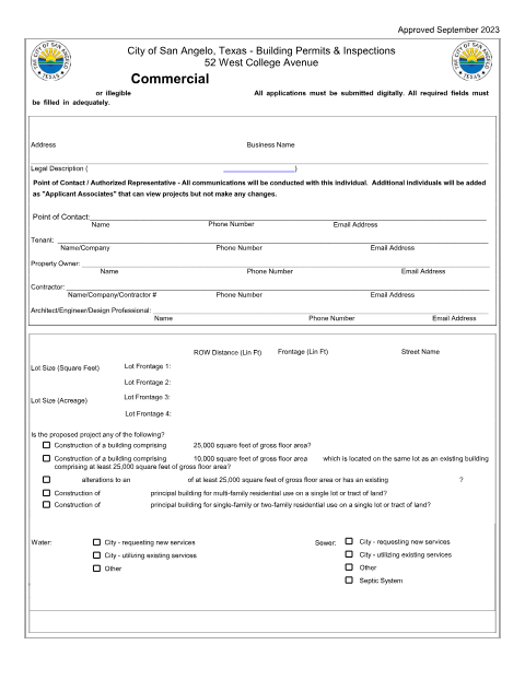 First page of the Commercial Building Permit Application