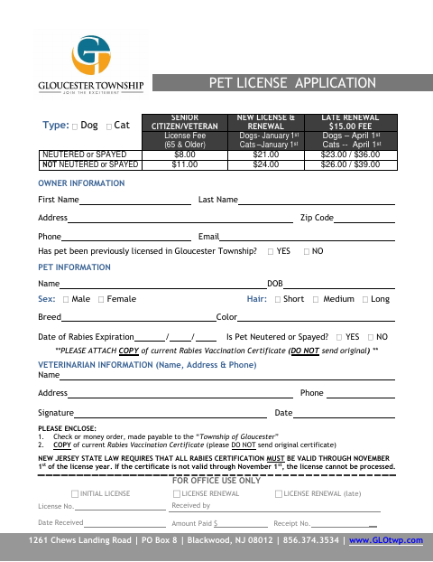 First page of the Pet License Application