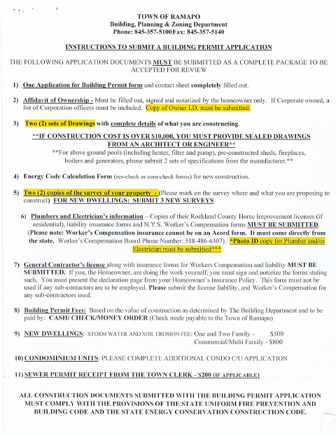 First page of the Building Permit Application Package